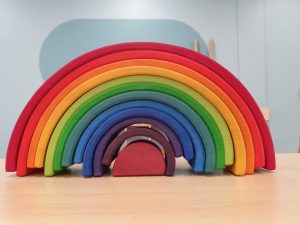 An upright wooden rainbow.